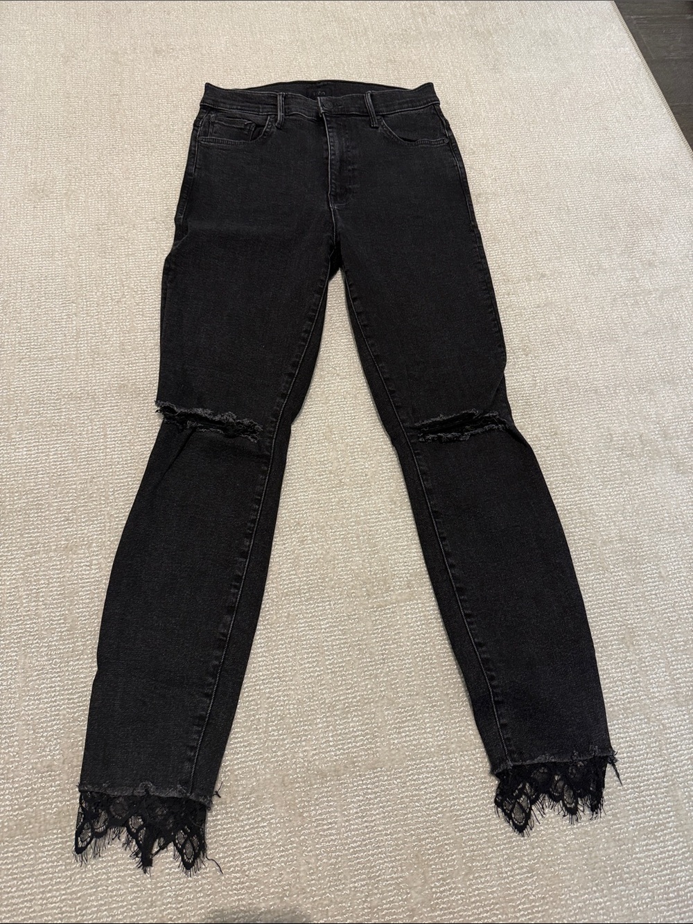 MOTHER Black Ankle Fray Jeans with Lace Hem